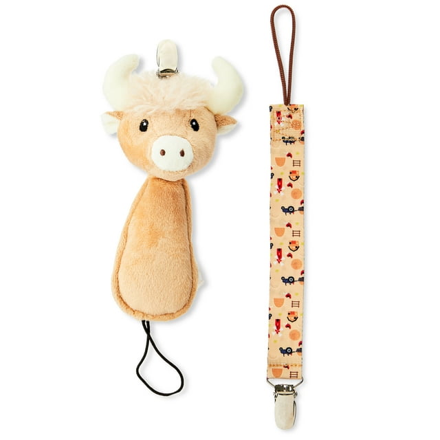 Plush pacifier clip with cow design
