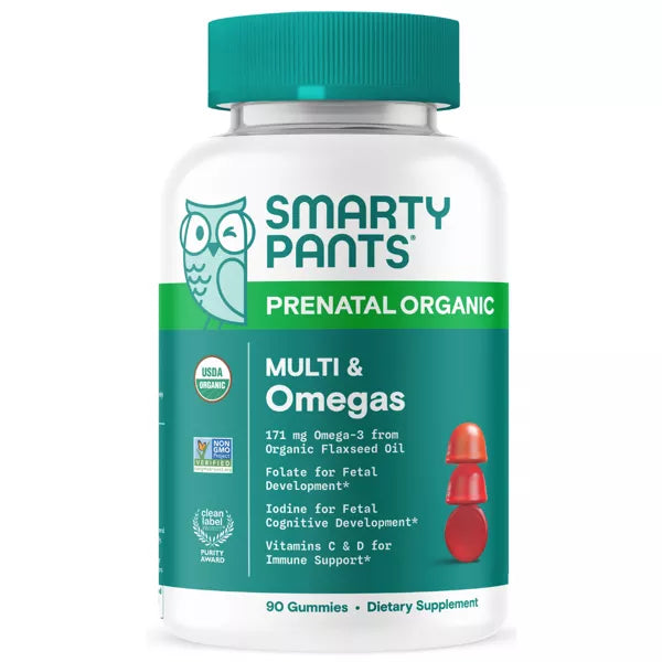 Prenatal Organic Multi & Omega-3 Gummies, a dietary supplement for pregnant and lactating women. 