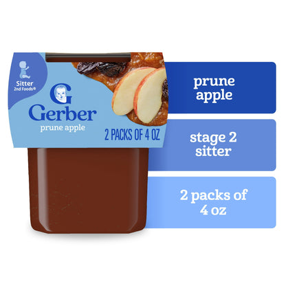 Prune apple puree baby food – 2-pack of smooth 4 oz tubs for stage 2 infants.