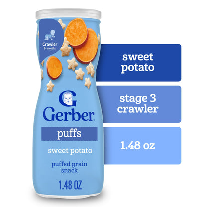 Puffs sweet potato puffed grain snack packaging on a white background