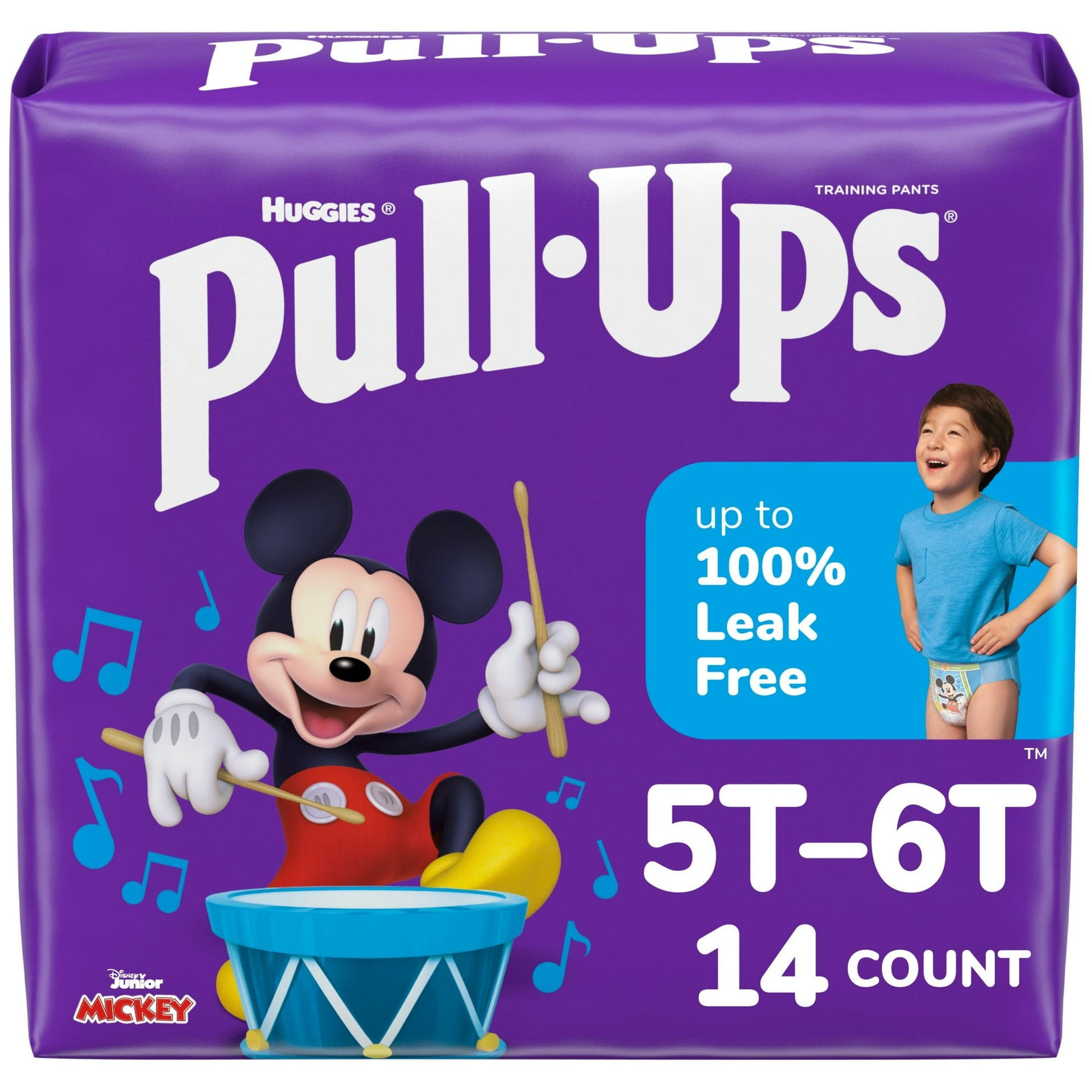 A purple box of training pants featuring Spider-Man characters Size 5T-6T, 14 count