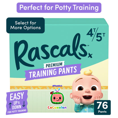 A package of premium training pants featuring a cartoon baby 4T-5T, 76 count