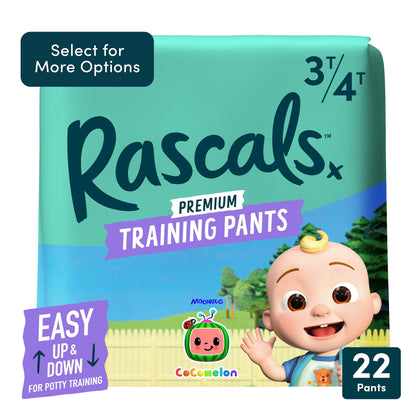 A package of premium training pants featuring a cartoon baby 3T-4T, 22 count