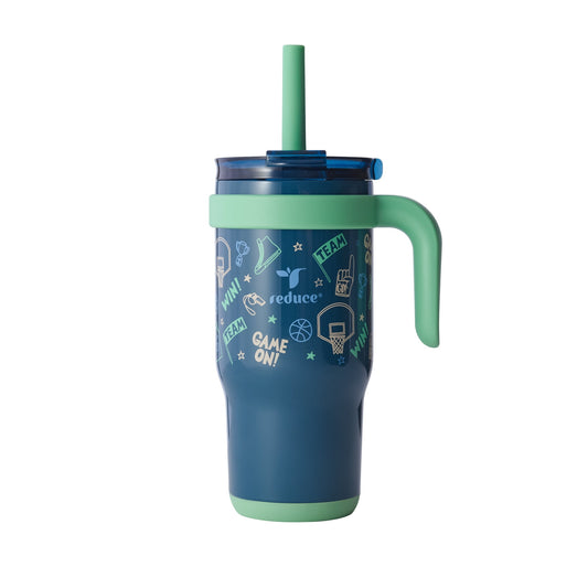 Reduce Coldee Kids Tumbler with Spill-Proof Straw Handle. Insulated Stainless Steel 18 oz