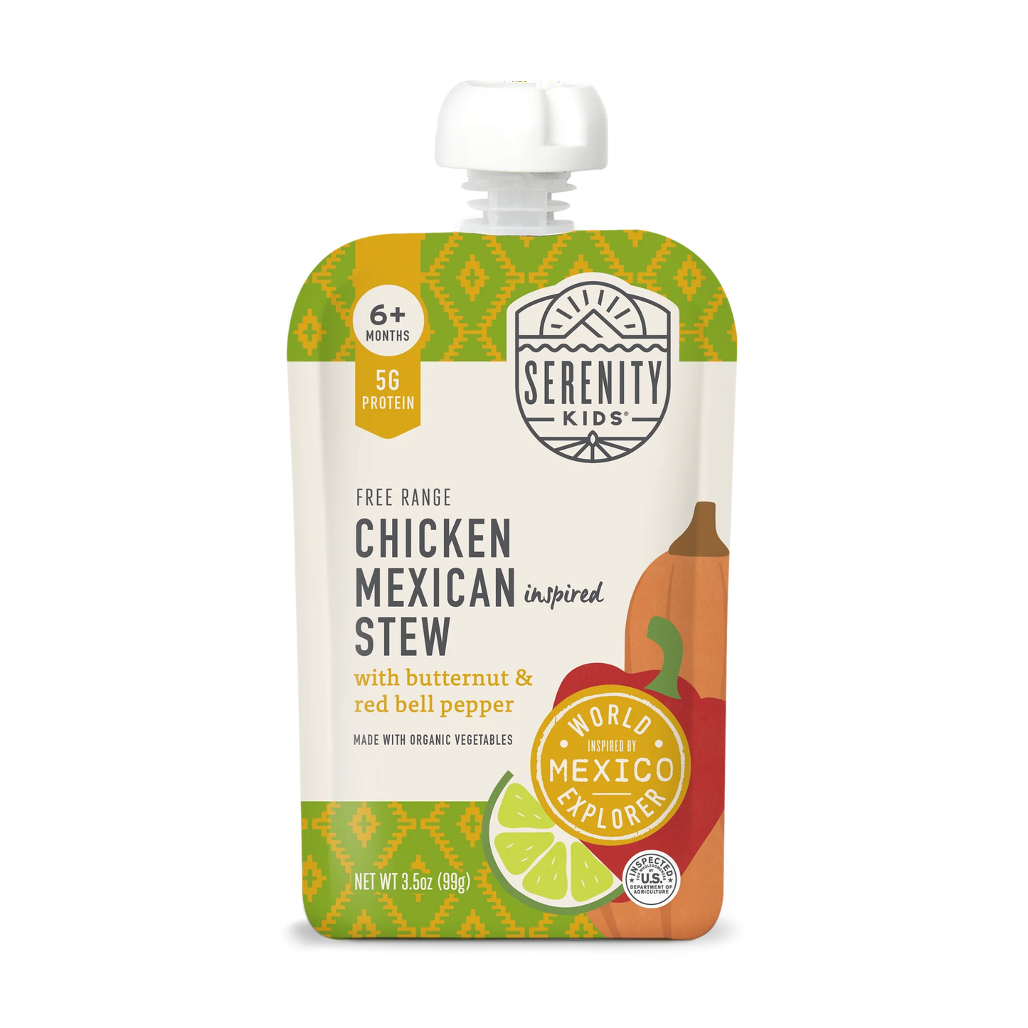 Serenity Kids Free Range Chicken Mexican Inspired Stew Stage 2 Baby Food, 3.5oz Pouch - 1 Count