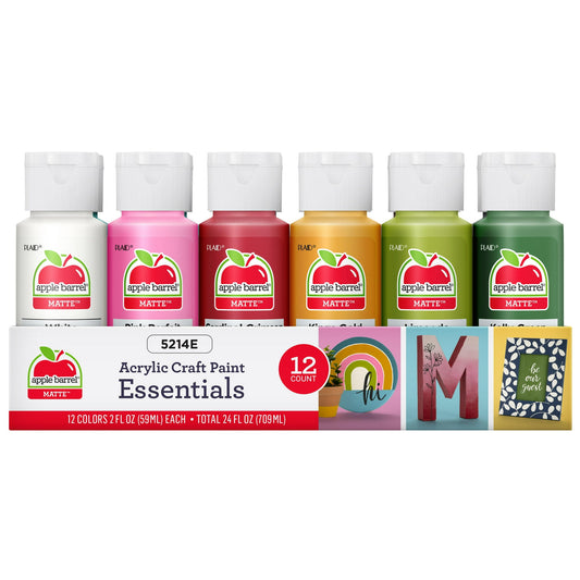 Set of acrylic craft paint bottles in various colors with packaging.