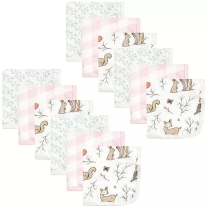 Set of baby burp cloths with animal patterns on a white background