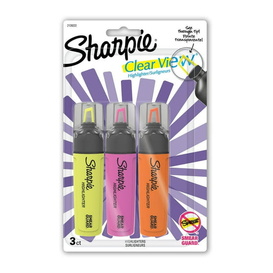 Sharpie Highlighter, Clear View Highlighter with See-Through Chisel Tip, Tank Highlighter, Assorted, 3 Count