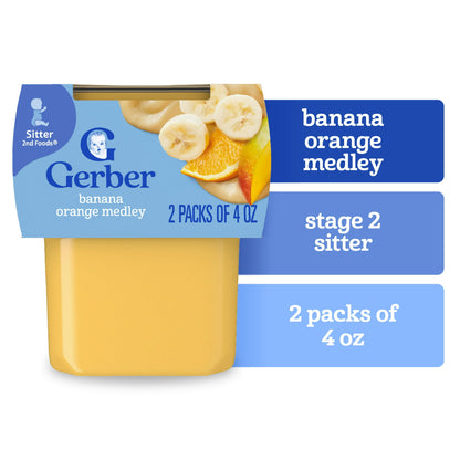 Stage 2 banana orange medley baby food puree – 2-pack of smooth and healthy 4 oz tubs for infants.