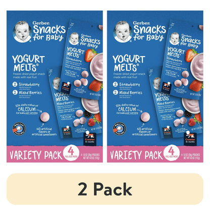 Strawberry and mixed berry yogurt melts for babies and toddlers, 1 oz packs, 4-count – melt-in-your-mouth snack, 2-pack variety.