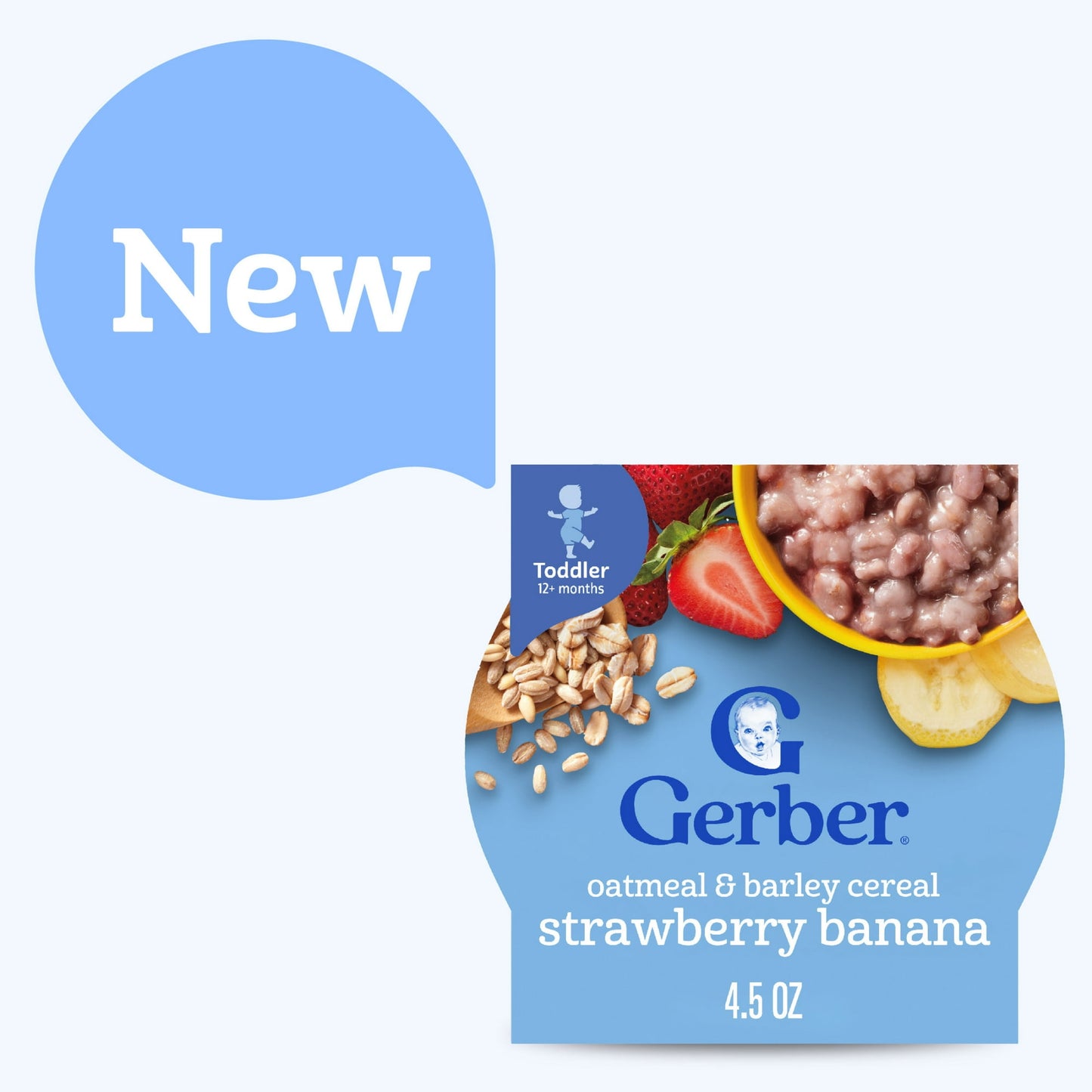 Strawberry banana oatmeal and barley cereal – 4.5 oz serving of wholesome toddler breakfast.