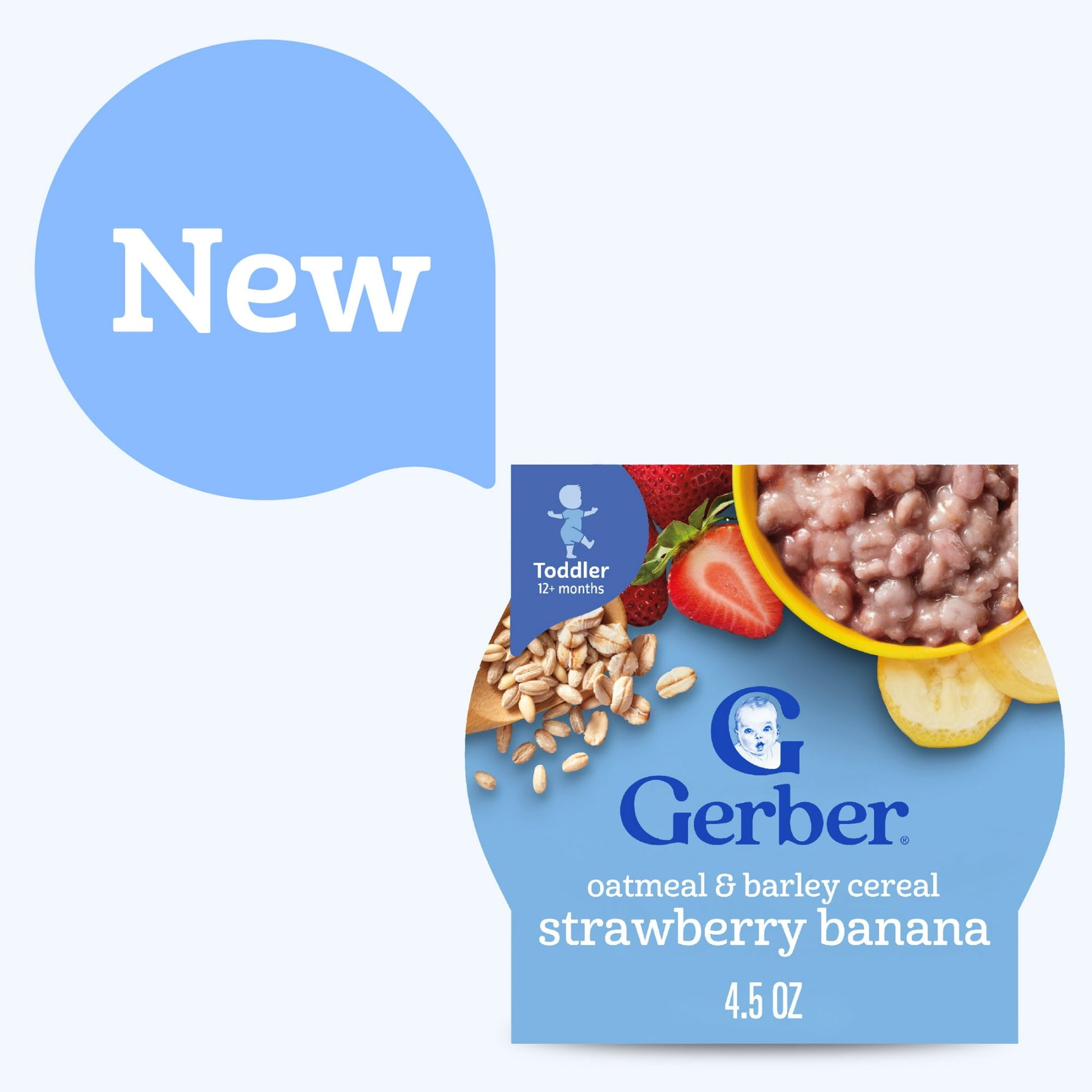 Strawberry banana oatmeal and barley cereal – 4.5 oz serving of wholesome toddler breakfast.
