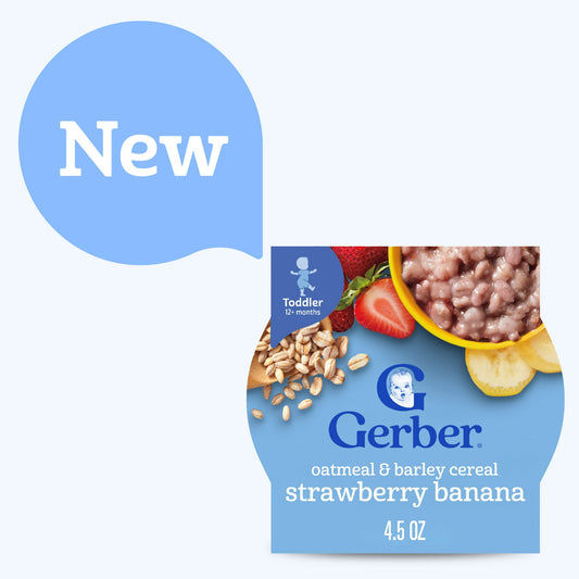 Strawberry banana oatmeal and barley cereal – 4.5 oz serving of wholesome toddler breakfast.