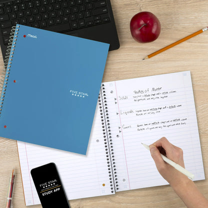 Five Star Spiral Notebook 2 Subject College Ruled 6 x 9 12 Tidewater Blue -