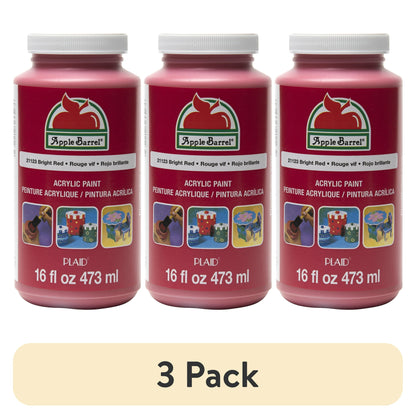 Three bottles of acrylic paint in bright red color with a beige banner indicating '3 Pack'.