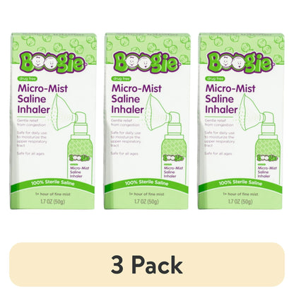 Three boxes of Micro-Mist Saline Inhaler on a beige background