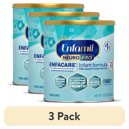 Three cans of infant formula on a white background