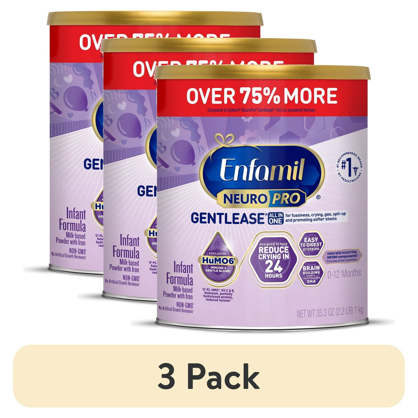 Three cans of infant formula with a '3 Pack' label on a white background.