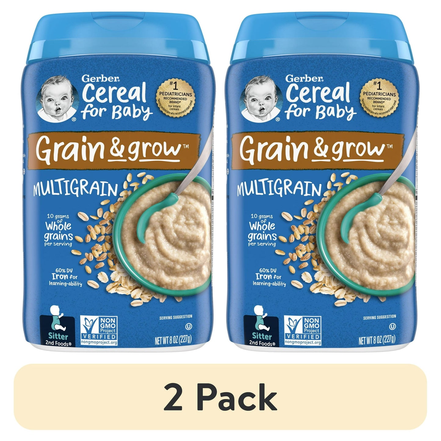 Two bottles of Cereal for Baby Grain & Grow Multigrain on a white background