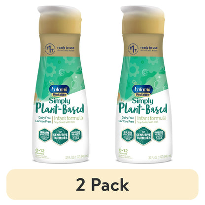 Two bottles of Plant-Based Infant formula on a white background