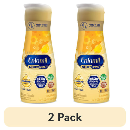 Two bottles of infant formula on a white background
