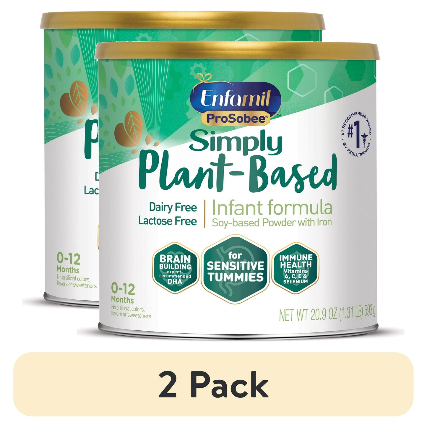 Two cans of Plant-Based Infant formula on a white background