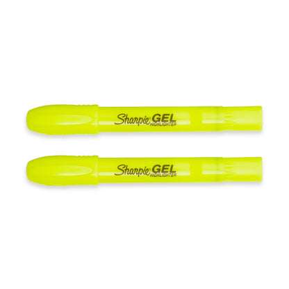 Two yellow gel highlighters on a white background