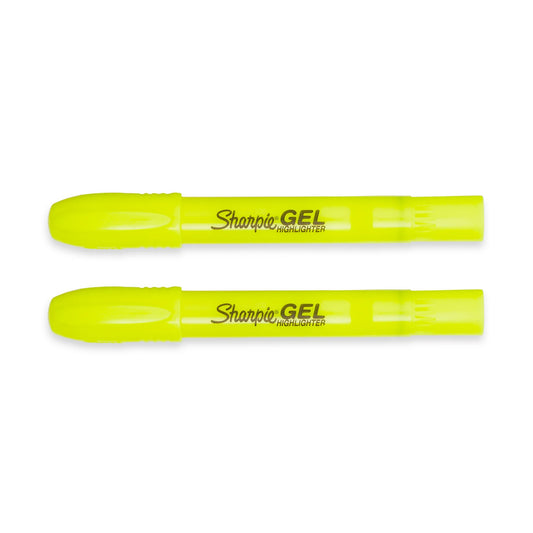 Two yellow gel highlighters on a white background