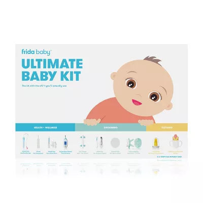 Ultimate Baby grooming Kit packaging with cartoon baby illustration and product icons.