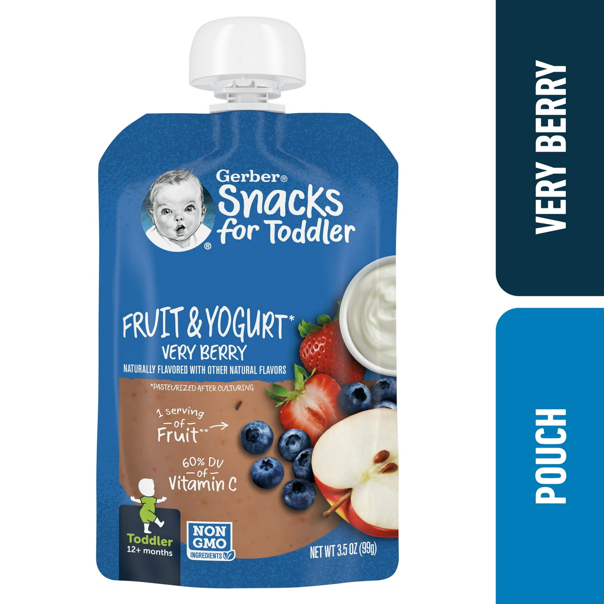 Very berry fruit and yogurt snacks for toddlers, 3.5 oz pouch – chewy yogurt snack made with real fruit.