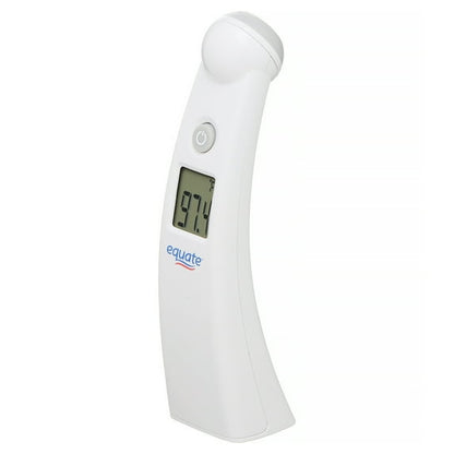 White digital thermometer with digital display on a white background