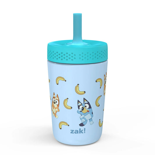 Zak Designs 12oz Kids Straw Tumbler, Stainless Steel Vacuum Insulated Kincaid Tumbler with Silicone Straw Utilizing Leak-Proof Valve, Travel Straw Tumbler