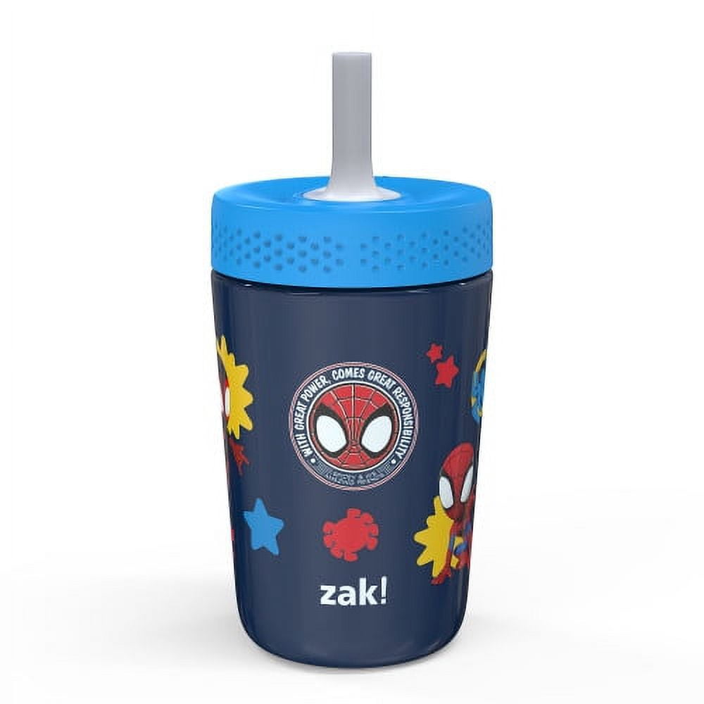 Zak Designs 12oz Kids Straw Tumbler, Stainless Steel Vacuum Insulated Kincaid Tumbler with Silicone Straw Utilizing Leak-Proof Valve, Travel Straw Tumbler