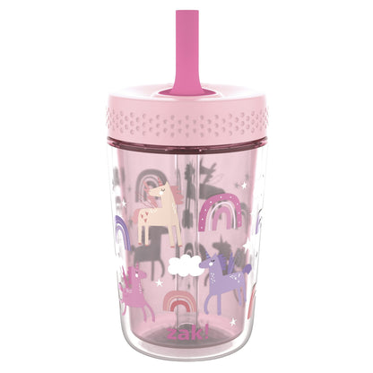 Zak Designs 12oz Kids Straw Tumbler, Double Wall Durable Plastic Tumbler with Silicone Straw Utilizing Leak-Proof Valve, Travel Straw Tumbler