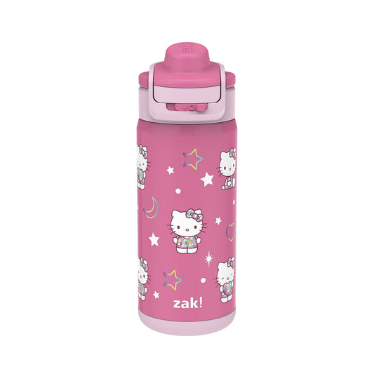 Zak Designs Kids Straw Water Bottle, Stainless Steel Vacuum Insulated Lincoln Bottle with Easy-Open Locking Spout Cover for Travel, Built in Carry Handle