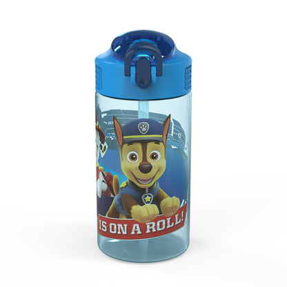 Zak Designs Kids Straw Water Bottle, Durable Plastic Park Bottle with Easy-Open Locking Spout Cover for Travel, Built in Carry Handle