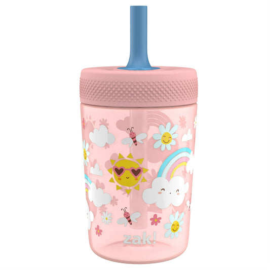 Zak Designs Tumbler, Soft Straw Tumbler for Toddlers, 12oz, Leak-Proof, Easy to Hold, Sunshine and Rainbows