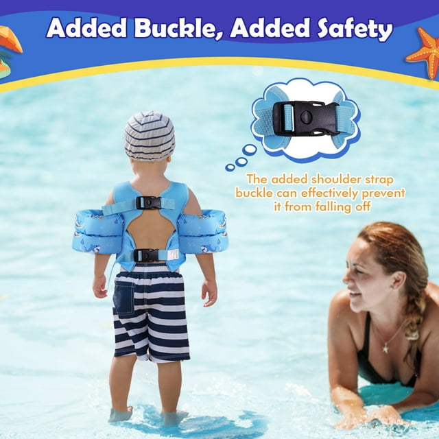 MoKo Toddler Floaties Swim Vest for 13-30, Swimming Water Wings for Puddle Pool Beach, Sky Blue Shark