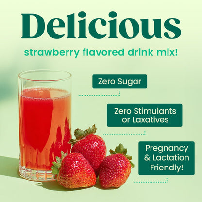 Image displaying a Constipation relief drink mix and text about it's details