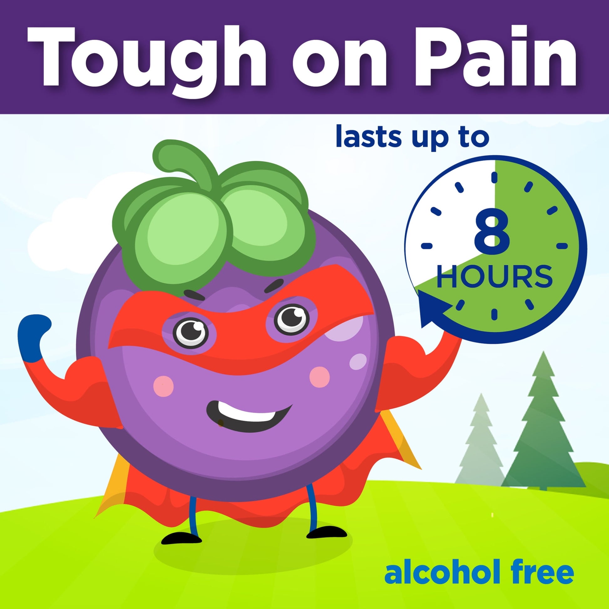 Image displaying a grape cartoon character wth text written