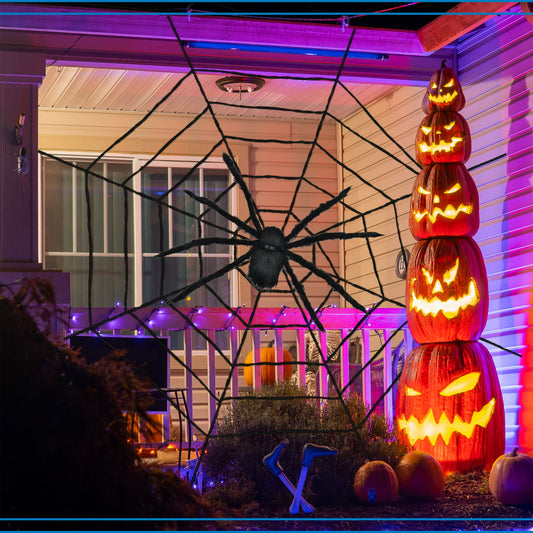 Spider Web with Spider Outdoor Decoration, Black, 8", Halloween by Way To Celebrate