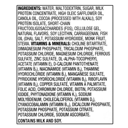 A rectangular label displaying a comprehensive list of ingredients and vitamins/minerals on a white background