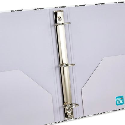 Pen+Gear Fashion 1.5" Round-Ring Binder, Black and White Squiggle Check