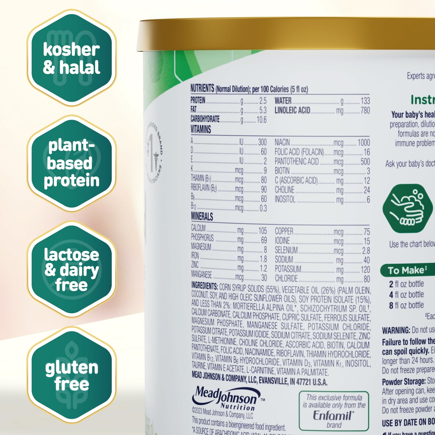 Enfamil ProSobee Plant-Based Powder Baby Formula, Dairy Free, Lactose Free