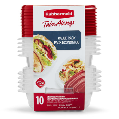 Rubbermaid TakeAlongs Food Storage Containers, Red