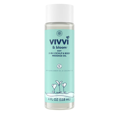 baby 2-in-1 scalp and body massage oil bottle on a white background