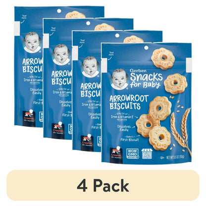 baby food Four packs of Snacks for Baby Arrowroot Biscuits on a white background
