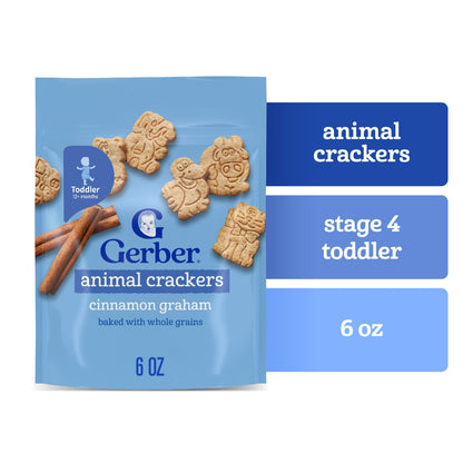 baby snacks Packaging of animal crackers with product details on a white background