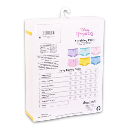 A package of children's training pants with a potty training chart on the back