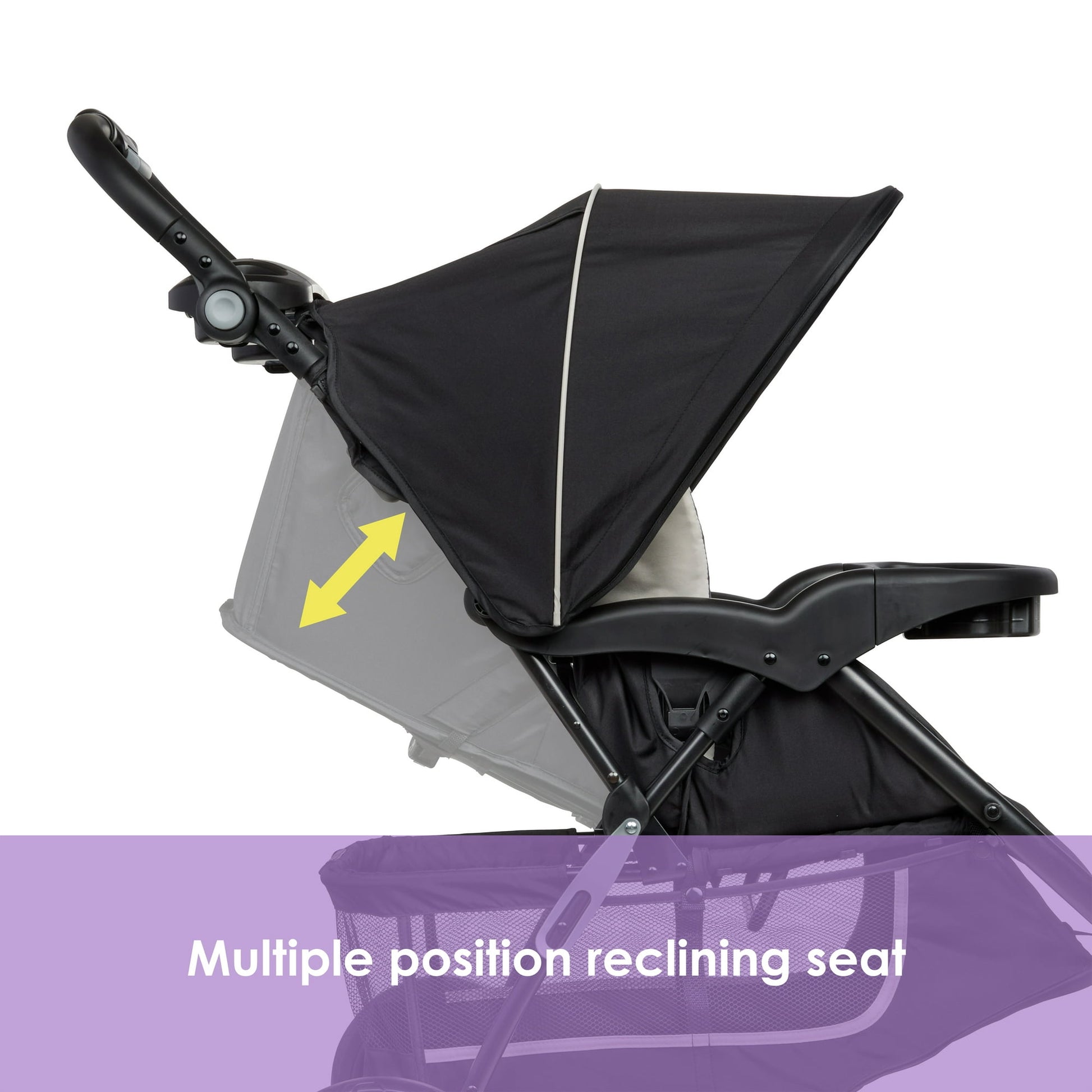 Image displaying a baby stroller with text about it's details